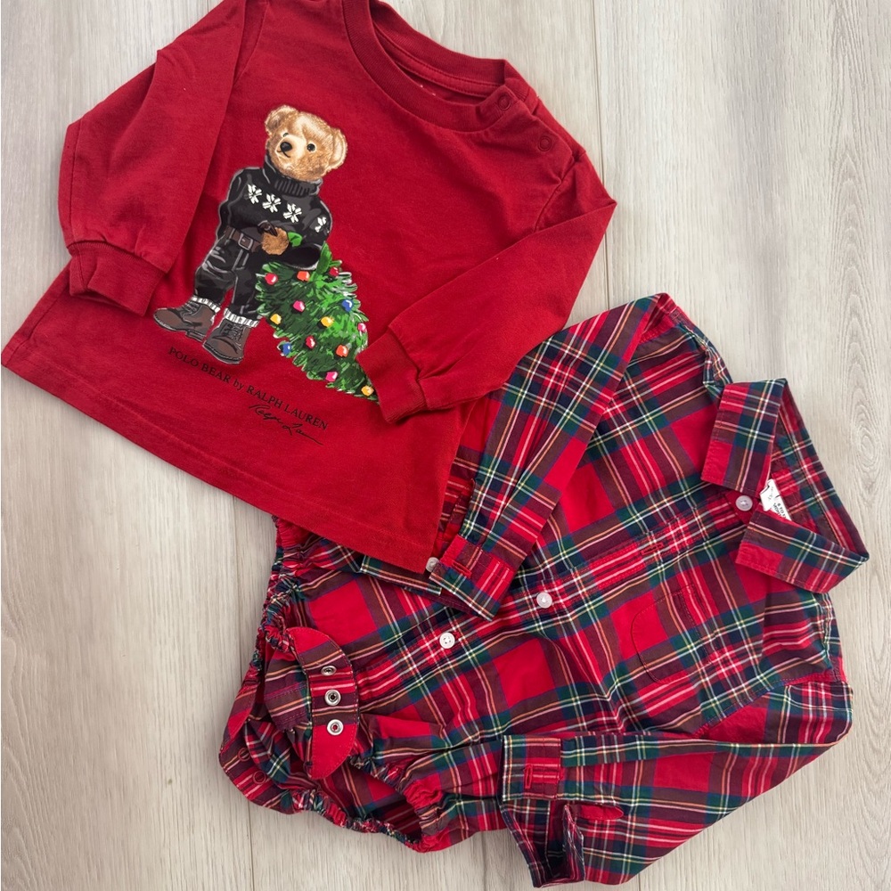Ralph Lauren Red Bear and Plaid Kids Pajama Set